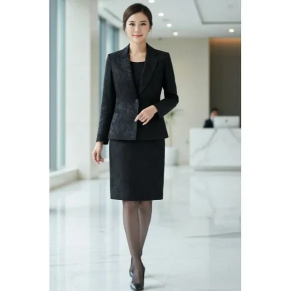 Vintage Emanuel Ungaro Womens Black Jacquard Blazer & Dress Set 6 Petite - Picture 11 of 16